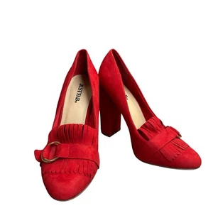 Just Fab Womens Red Suede Party Wedding Chunky Block Tovah Heels Size 7 1/2 - Picture 1 of 11