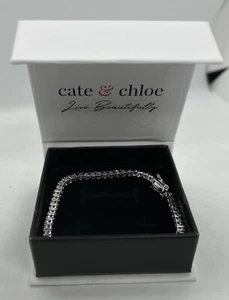 Cate & Chloe Kaylee 18k White Gold Plated Silver Tennis Bracelet CZ Crystals - Picture 1 of 4