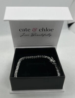 Pulseira de tênis Cate & Chloe Kaylee folheada a ouro branco 18k prata cristais CZ - Imagem 1 de 4