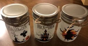3 Pack Halloween Mason Jars with LED Light, Halloween Decorative Mason Jar New - Picture 1 of 8