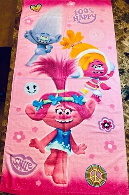 Toalla de baño DreamWorks Trolls 100 % Happy Smile Peace playa piscina #CB203W Foto 1 de 3