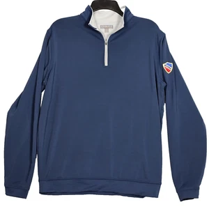 Peter Millar Herren Medium feuchtigkeitsableitend Golf 1/4 Reißverschluss Pullover Performance blau Logo lesen - Bild 1 von 8