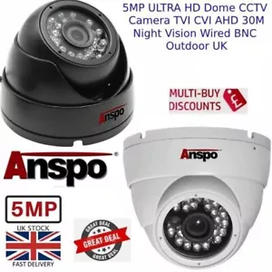 ANSPO 5MP DOME CCTV CAMERA BNC CABLE HD 3.6MM TVI AHD OUTDOOR NIGHT VISION UK - Picture 1 of 7