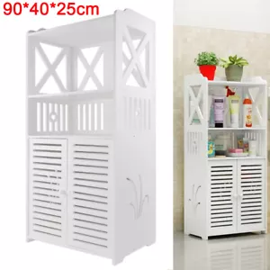 White Bathroom Storage Cabinet Drawer Cupboard Floor Free Standing Unit Cabinet - Picture 1 of 8