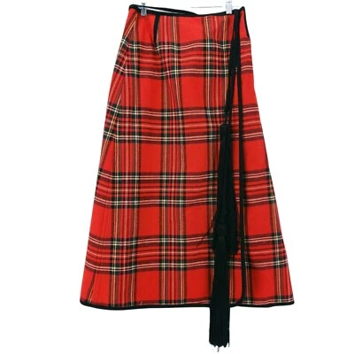 Escocesa escocesa vintage borla tartán sin marca roja a cuadros 23" cintura usada en excelente estado Foto 1 de 4