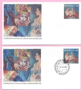 AUSTRALIA 1984 Pair of PSE's #85 - FDC & Mint - COMPLETION VICTORIAN ARTS CENTRE - Picture 1 of 2