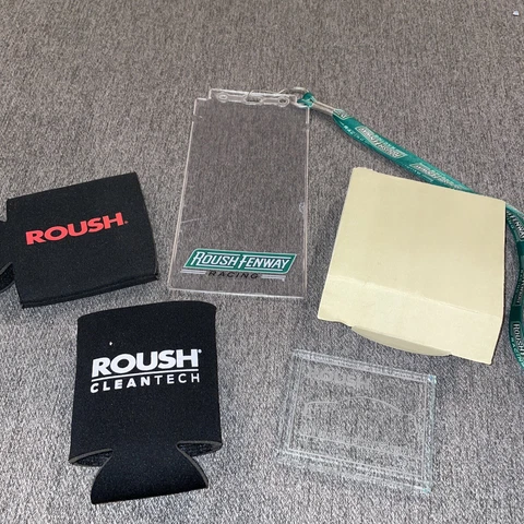 Roush Racing Michigan Int’l Speedway Glass Paper Weight, Lanyard, Koozies, Ford Cover