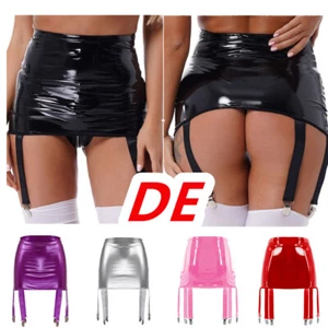 DE-Damen Strumpfgürtel Lack Leder Strapsgürtel Hüftgürtel mit 6 Clips Dessous - Picture 1 of 53