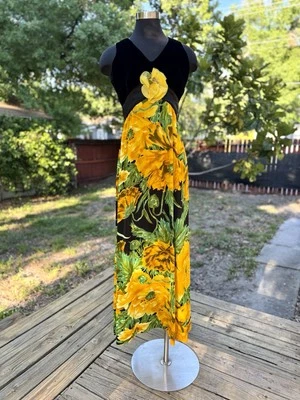 Maxi Vestido Floral Terciopelo Vintage Hecho a Mano Años 60/70  Foto 1 de 4