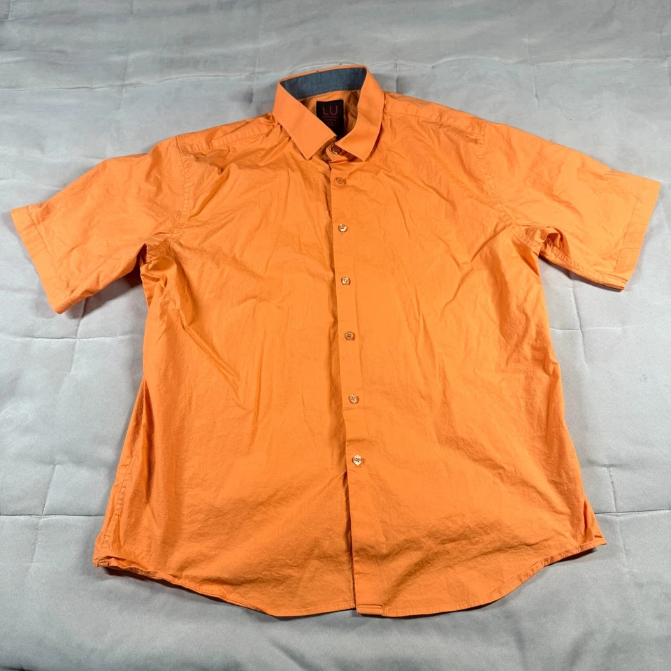 Linea Uomo Stretch Mens Short Sleeve Button Up Shirt Orange Size XXL - Image 1 of 4