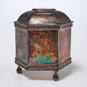 MMA Dutch Repro versilbert Goldwäsche Hochzeit Teedose Schmuckschatulle 2,75"h - Bild 1 von 8