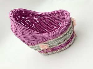 Pink Wicker Pram Basket – Pearl & Ribbon Trim, Baby Shower/Nursery Decoration - Picture 1 of 24