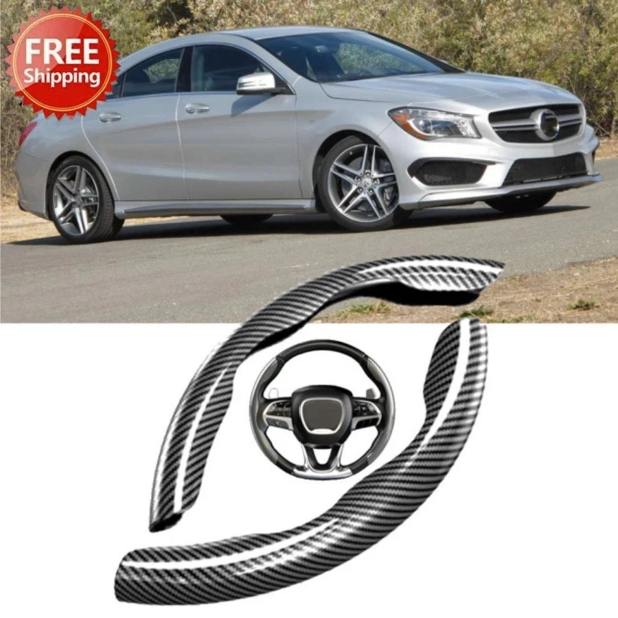 For Mercedes Benz 15'' Carbon Fiber Car Steering Wheel Cover Anti-slip Leather - Image 1 of 4