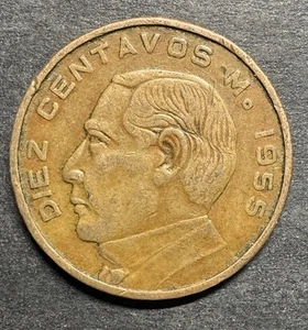 1955 Mexico Diez 10 Centavos Key Date Rare World Foreign Coin Low Mintage 1.8M - Picture 1 of 3