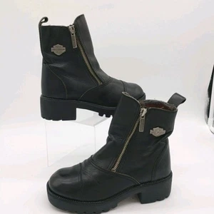 Harley Davidson Mujer Talla 5 82016 Cuero Negro Doble Cremallera Botín Interior Pelado - Imagen 1 de 10