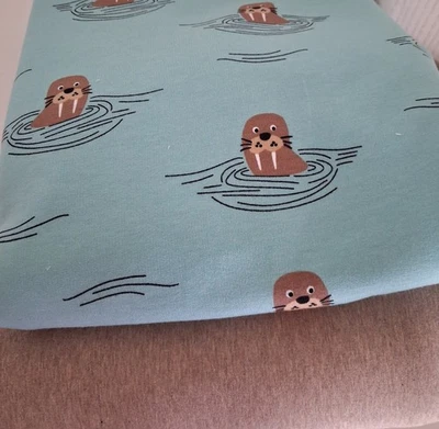 Oeko-Tex Baumwolljsweat  cm /BW Sweat bedruckt Walroß mint - Bild 1 von 2