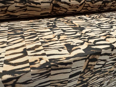 Power Mesh Stretch Spandex Fabric, Per Metre - Stylised Animal Print - Beige - Image 1 of 3