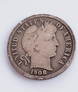 1908d Barber 90% Silver Dime,Early Silver Dime - Picture 1 of 3