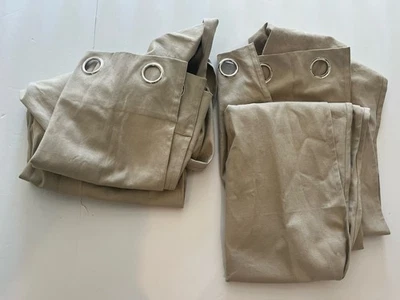 West Elm Linen Cotton Beige Tan Curtains 48x108" Grommet EUC Lot of 2 - Image 1 of 4