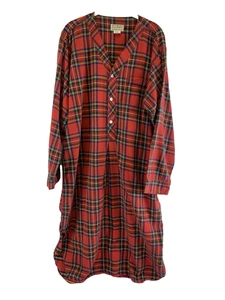 Vintage LL Bean Mens Night Shirt Cotton Red Plaid Long Sleeves Button 1994 XL - Picture 1 of 11