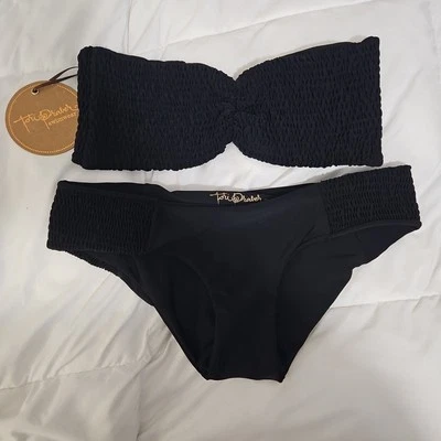 Tori Praver Swimsuit Betty Bandeau Top Small Daisy Bikini Bottoms XS Black NWT - Image 1 of 4