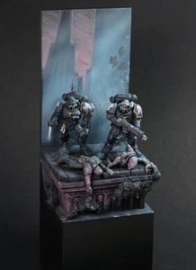 Warhammer 40k Space Marines Raven Guard and Genestealer Diorama Painted - Picture 1 of 4