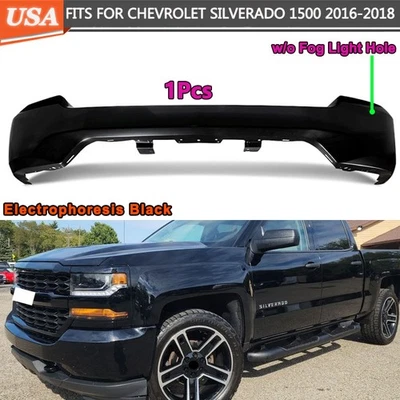 Front Bumper Face Bar Steel For Chevrolet Silverado 1500 2016-18 Black W/o Holes - Image 1 of 4
