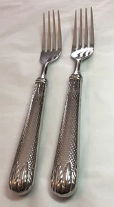 RETRONEU - HONEYCOMB- STAINLESS - 2 DINNER FORKS - FLATWARE - SILVERWARE - Picture 1 of 6