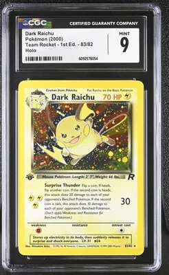 CGC 9 MINT Dark Raichu Team Rocket 1st Edition 83/82 Holo SWIRL Pokemon Card - Image 1 of 2