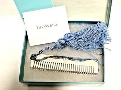 Tiffany & Co. Sterling Silver 925 VTG Baby Comb 1837 Blue Tassel 3in 27g Box - Image 1 of 4