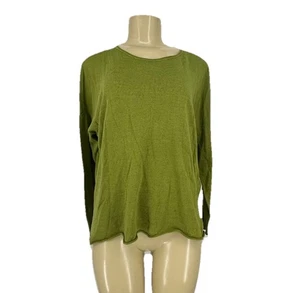 Eileen Fisher Medium Women Pullover Knit Sweater Cropped Linen Cotton Green L20 - Picture 1 of 8