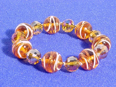 PULSERA CON CUENTAS CRISTAL MURANO #ÁMBAR, BLANCO, COBRE #137-A/5 Foto 1 de 2