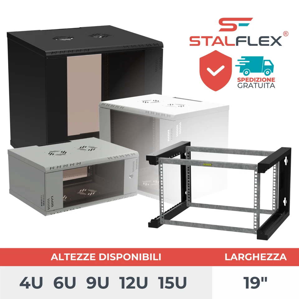 19 pollici RACK 4 U - 15 U Armadio di rete a parete da profondità 450 mm 600 mm - Immagine 1 di 1