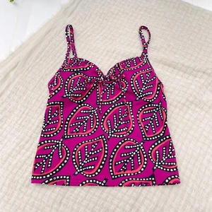 Victoria’s Secret Leaf Print Tie Front Tankini Top - Purple/Black (Size 34A) - Picture 1 of 10