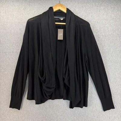 Suéter Cárdigan J. Jill Talla Mediana Negro Cortina Frontal Manga Larga 2 Vías Nuevo con Etiquetas Foto 1 de 4