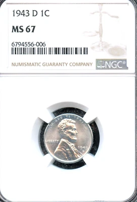 NGC - Wheat Cent - 1c - 1943 D - MS-67 - Image 1 of 2