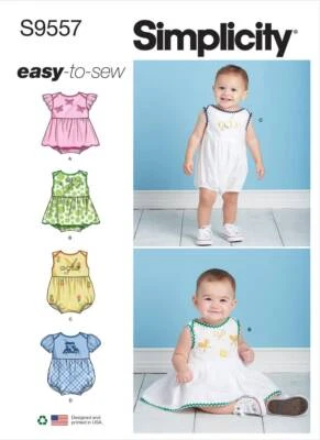 Schnittmuster Babyspieler mit Rockteil Simplicity s9557 XXS-L Baby 3-11 kg - Bild 1 von 4