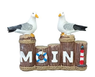 Deko Figur 2 Möwen auf Poller - Moin  -  13x9,5cm Polyresin maritime Deko (DZ) - Bild 1 von 4