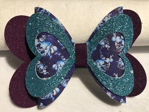 VALENTINE 3 LAYER, ALADDIN AND HEART HAIR BOW, 4.5" X 3", PURPLE, BLUE. HOMEMADE - Picture 1 of 3
