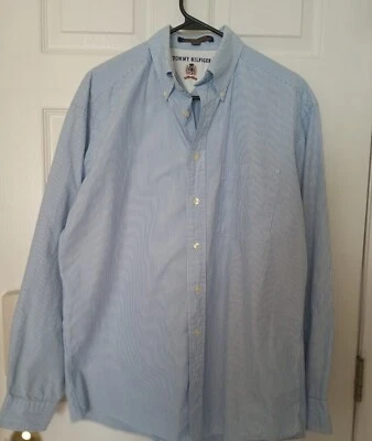Camisa de vestir Tommy Hilfiger para hombre manga larga con botones a rayas talla 15,5-35 azul Foto 1 de 4