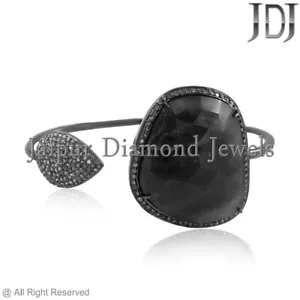 30.1ct Schwarz Spinell Edelstein Pflastern Diamant Massiv 925 Silber Armspange - Bild 1 von 4