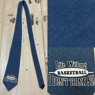 LIFE WITHOUT BASKETBALL - I DON’T THINK SO - NOVO Vintage Anos 90 Azul Cambraia Gravata de Pescoço - Imagem 1 de 4