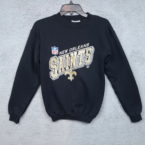 Vtg Logo Athletic New Orleans Saints Sweater Boys Med Black NFL Pullover 50/50 Cover