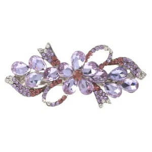 Silver Tone Metal Hair Clip with Rhinestone & Acrylic Jewelry Stone B3938-PUR - Picture 1 of 2
