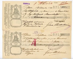 2 Vintage Signed Bank Pistoia Italy America Check Mutual Florence 1933 34 - Picture 1 of 5