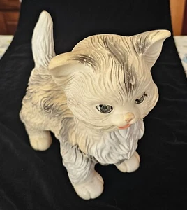 Vintage Edward Mobley Gray & White Rubber Squeak Toy Cat, Solid Eyes, Head Turns - Picture 1 of 8