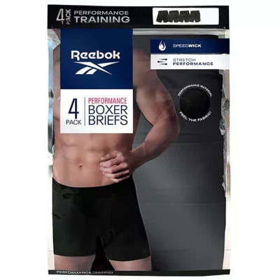 Paquete de 4 calzoncillos boxer de entrenamiento Reebok® Speedwick Performance para hombre "ELÁSTICOS" Foto 1 de 4