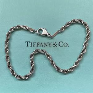 Vintage 925 Sterling Silver TIFFANY & CO 2.5mm 7.5" Rope Chain Bracelet 5.3g F6 - Picture 1 of 5