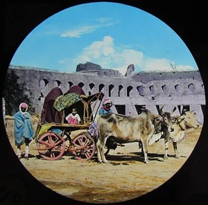 Linterna mágica de vidrio coloreado a mano diapositiva A BULLOCK WAGON DELHI C1875 FOTO INDIA - Imagen 1 de 2