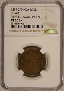 1857 Canada "Prince Edward Island" Copper Half-Penny Token, PE-7C1, NGC XF40BN - Picture 1 of 2
